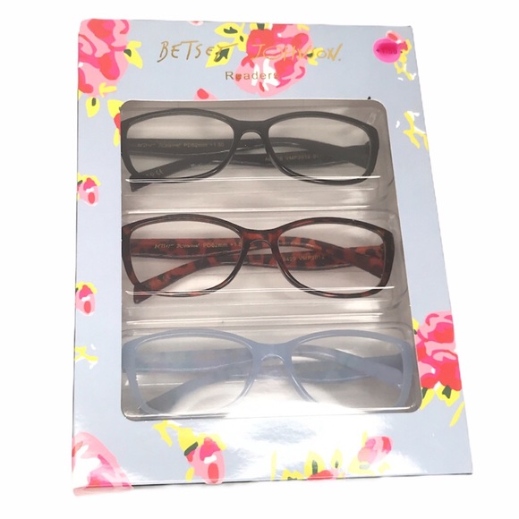 Betsey Johnson 3 Pack Reading Glasses +2.50 Black Blue Tortoise Shell - Picture 4 of 4